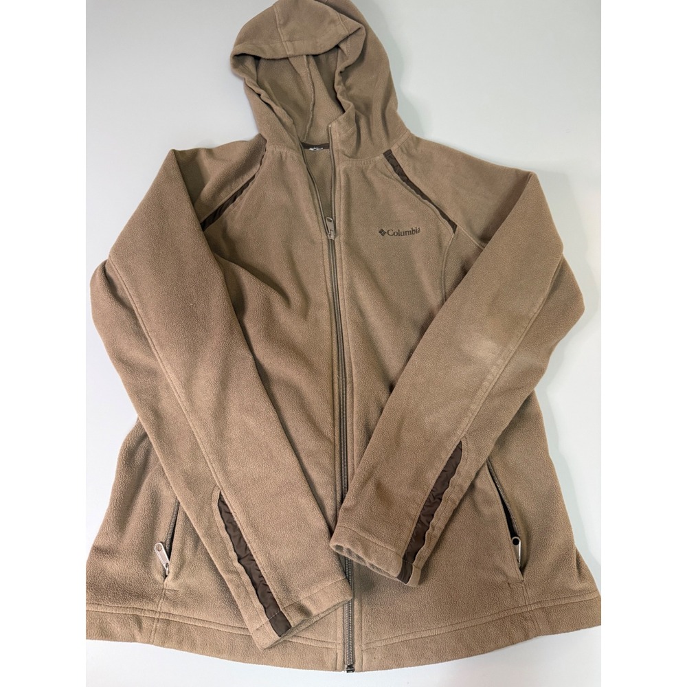 Columbia Womens Full Zip Fleece Hoodie Brown WL3155 Taupe Jacket Size Medium